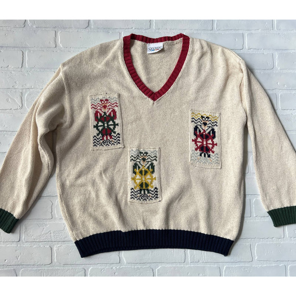 Sevres Sweaters - Sevres Made in Italy Vintage Sailor Oversized Cotton Cream Knit Sweater -sz XL